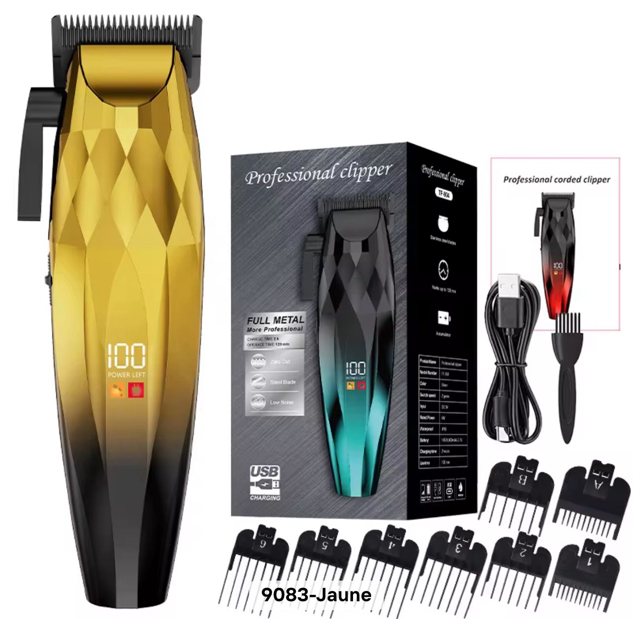 Kit de Tondeuse Électrique pour Homme: Tondeuse à Barbe Sans Fil, Tondeuse à Cheveux avec Peigne Limiteur réglable