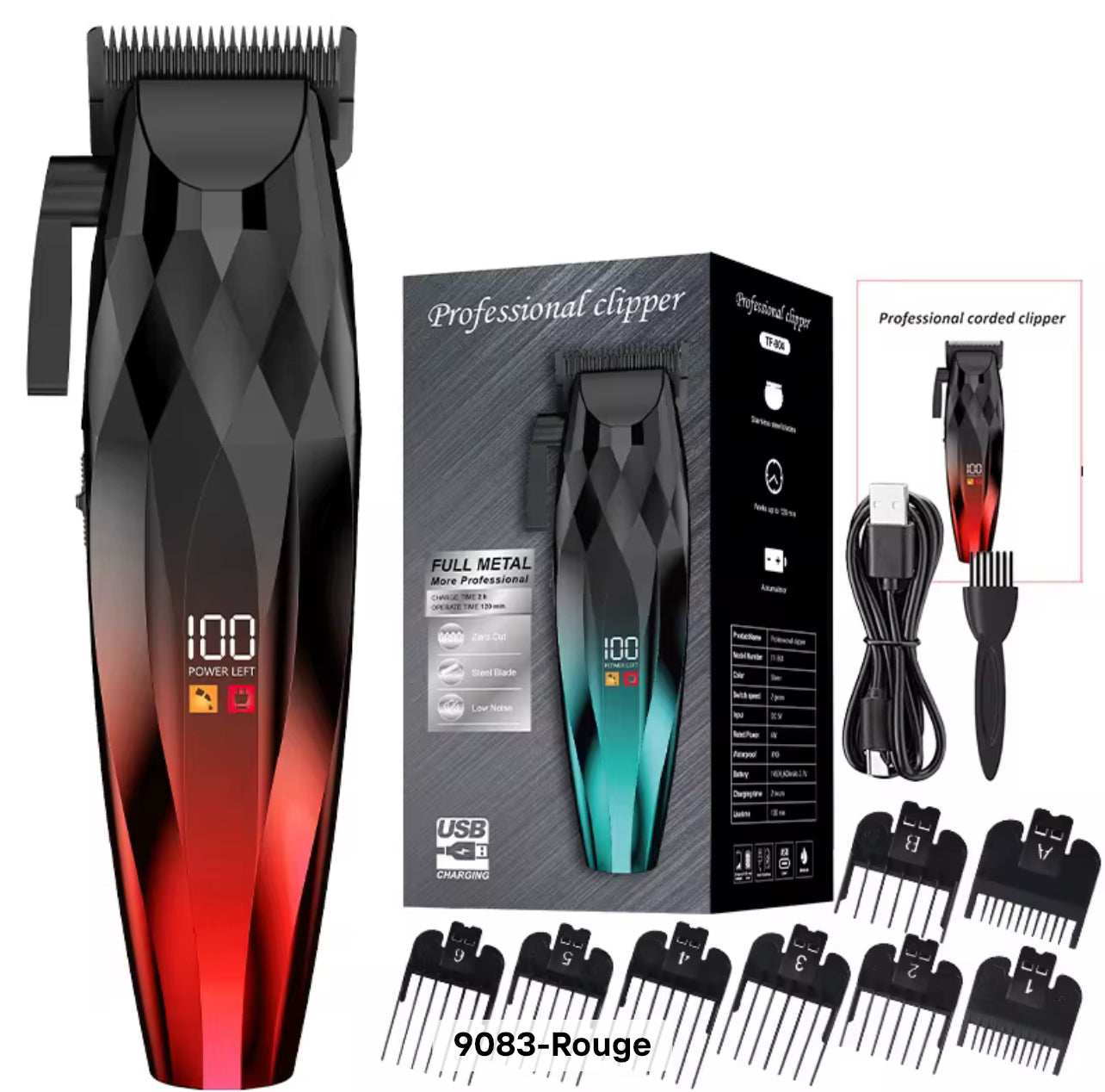 Kit de Tondeuse Électrique pour Homme: Tondeuse à Barbe Sans Fil, Tondeuse à Cheveux avec Peigne Limiteur réglable